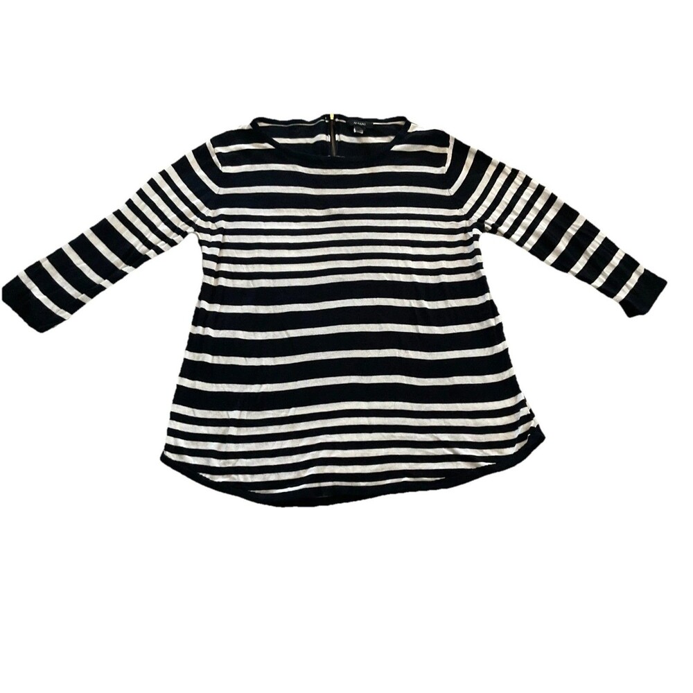 Alfani Top Women's Striped Knit Long Sleeve Back Zip XL Black White